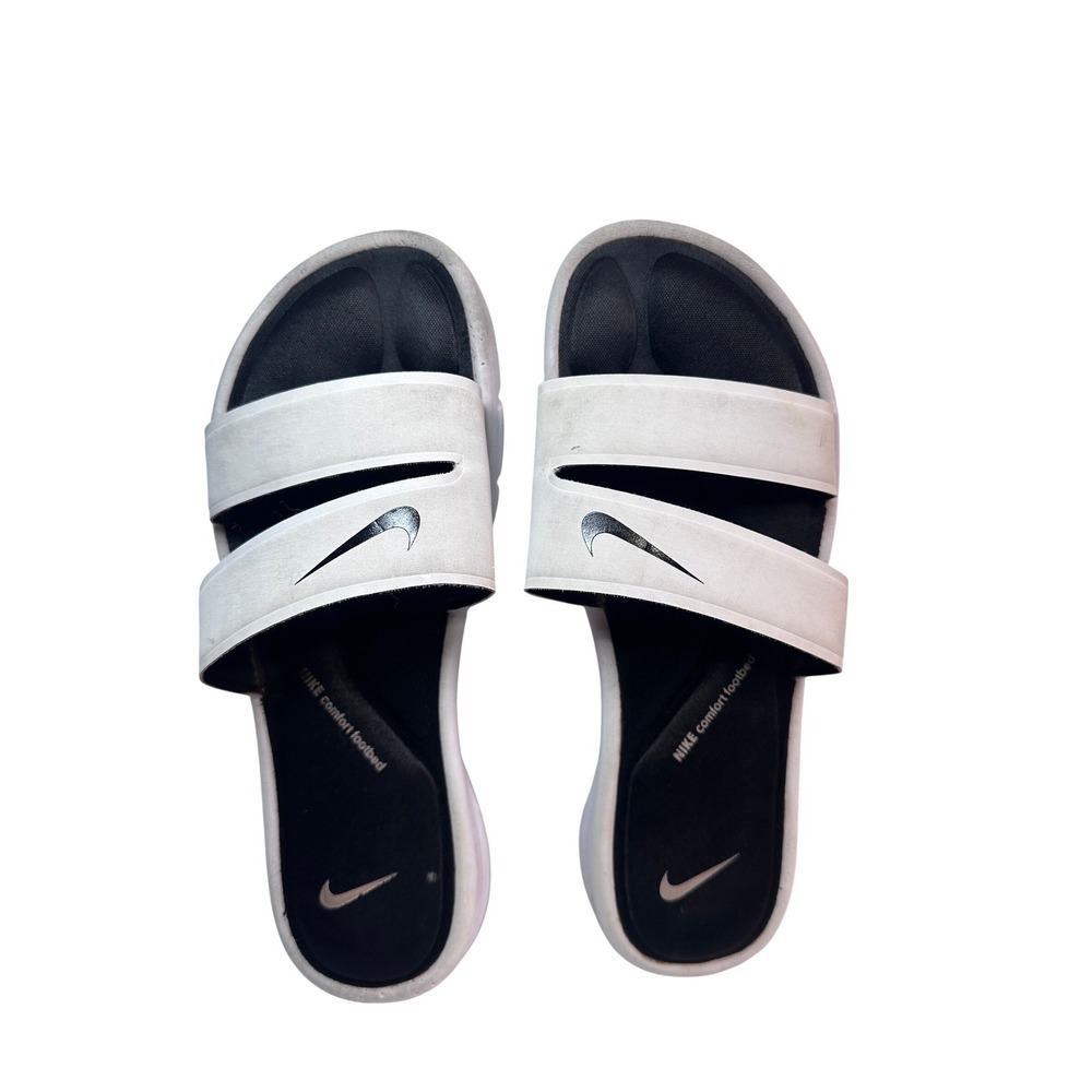 Nike Comfort Footbed Slides White Black Women's Size 9‎ Athletic Casual